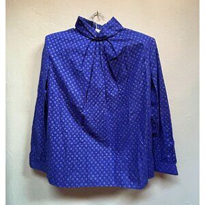 Laura Michelle Womens Azure Floral Pleated Mock Neck Blouse Size 10 Long Sleeve